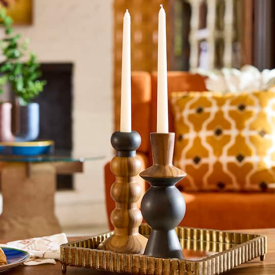 Jonathan Adler x Michaels 9" Brown & Black Wood Grain Bubble Ceramic Taper Candle Holder
